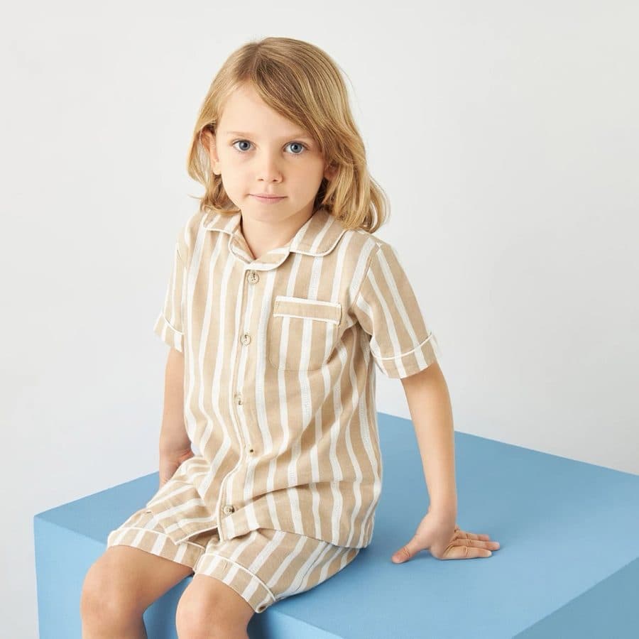 MAX SALE, 2 Piece Striped Beige Shirt and Shorts Set — gambar 3