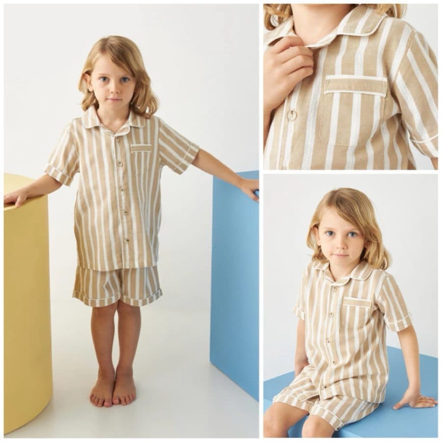 MAX SALE, 2 Piece Striped Beige Shirt and Shorts Set — gambar 2